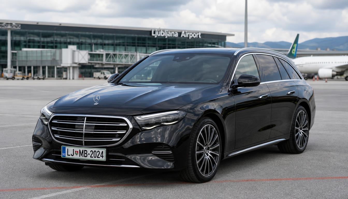 Črn Mercedes-Benz E-Class karavan iz voznega parka AlpeTransfer